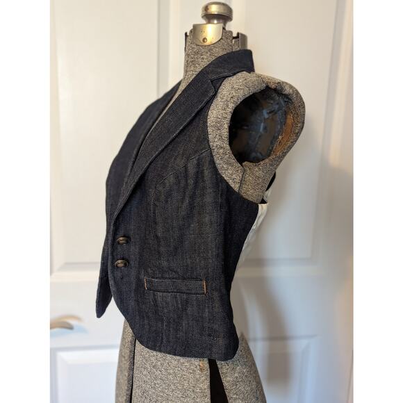 FILLMORE denim vest w pinstriped back/buckle.  Size Medium. Vintage - Picture 8 of 16